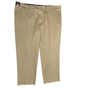 Roundtree & Yorke Travel Smart Pants 52x32 Beige Classic Fit Flat Front Non-Iron